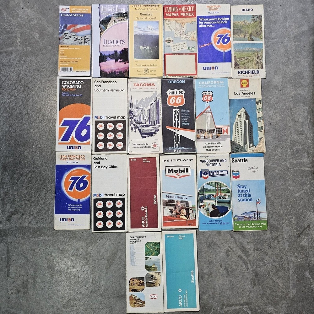 Vintage Western Road Map Lot- 76, Chevron, Arco, Mobil, Phillips 66, AAA, Texaco